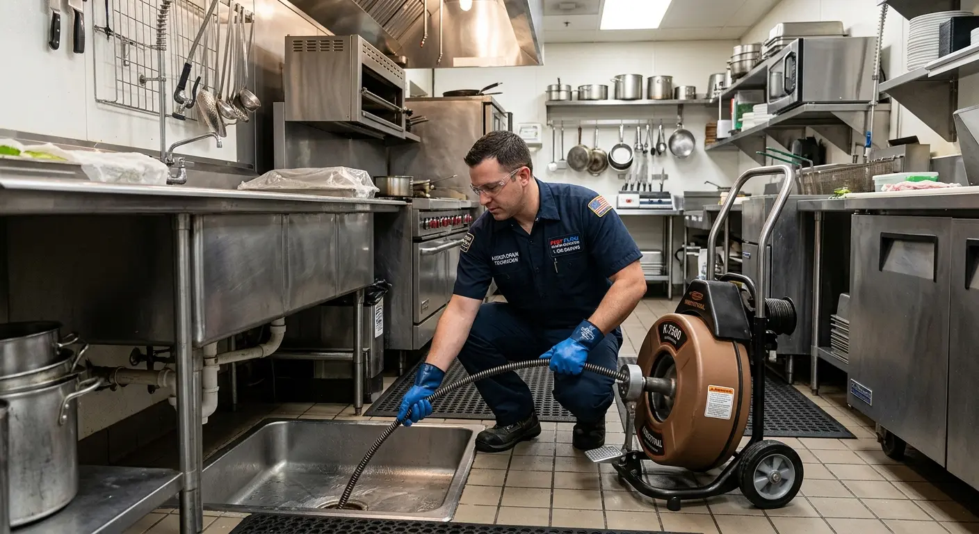 Commercial drain cleaning service in a restaurant kitchen in DeLand