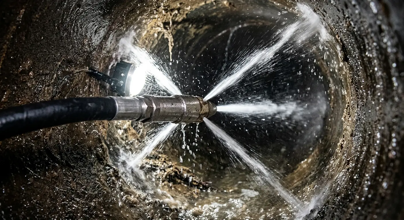 High-pressure hydro jetting nozzle cleaning sewer pipe for Sewer Line Relining in DeLand